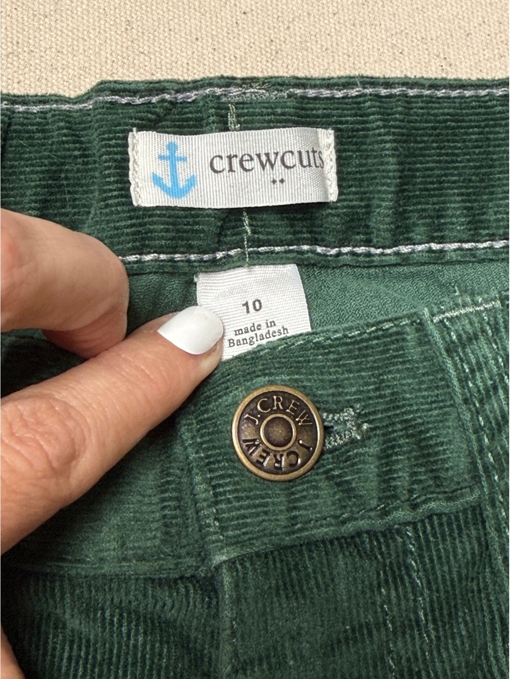 J.Crew Crewcuts Girls Size 10 Green Corduroy Skinny Pants Adjustable Waist